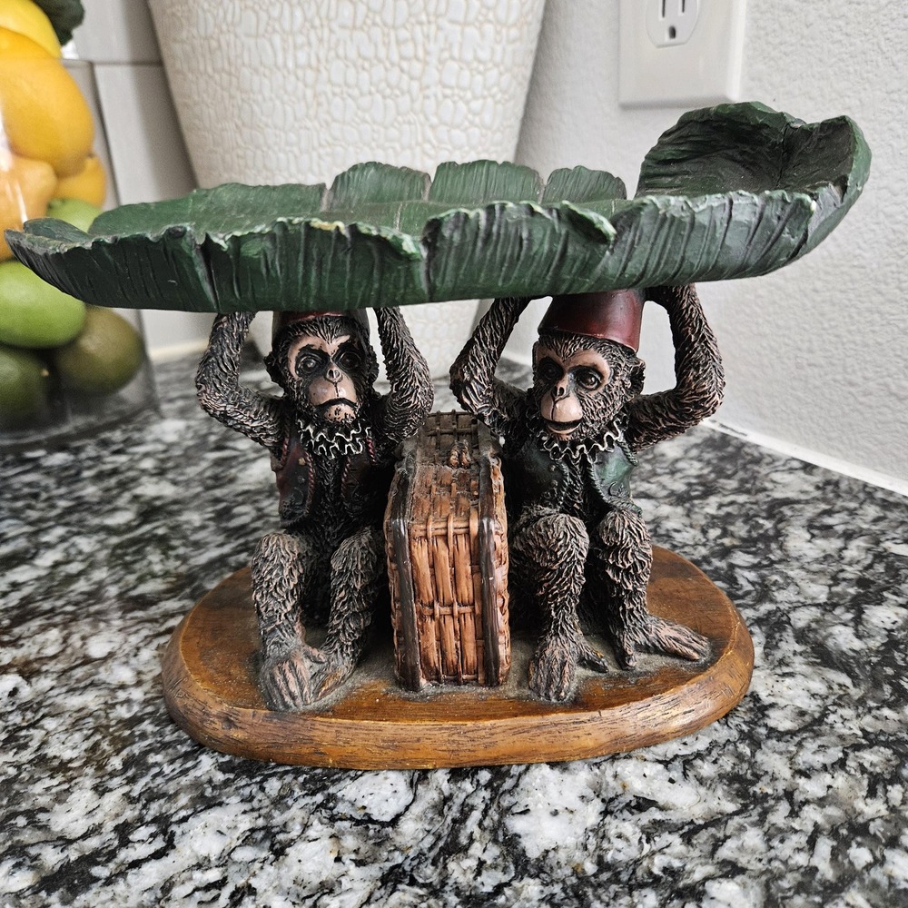 VTG Ceramic Denzine Hand Painted Monkey Sculpture Holding Up Leaf Trinket dish - Picture 8 of 10